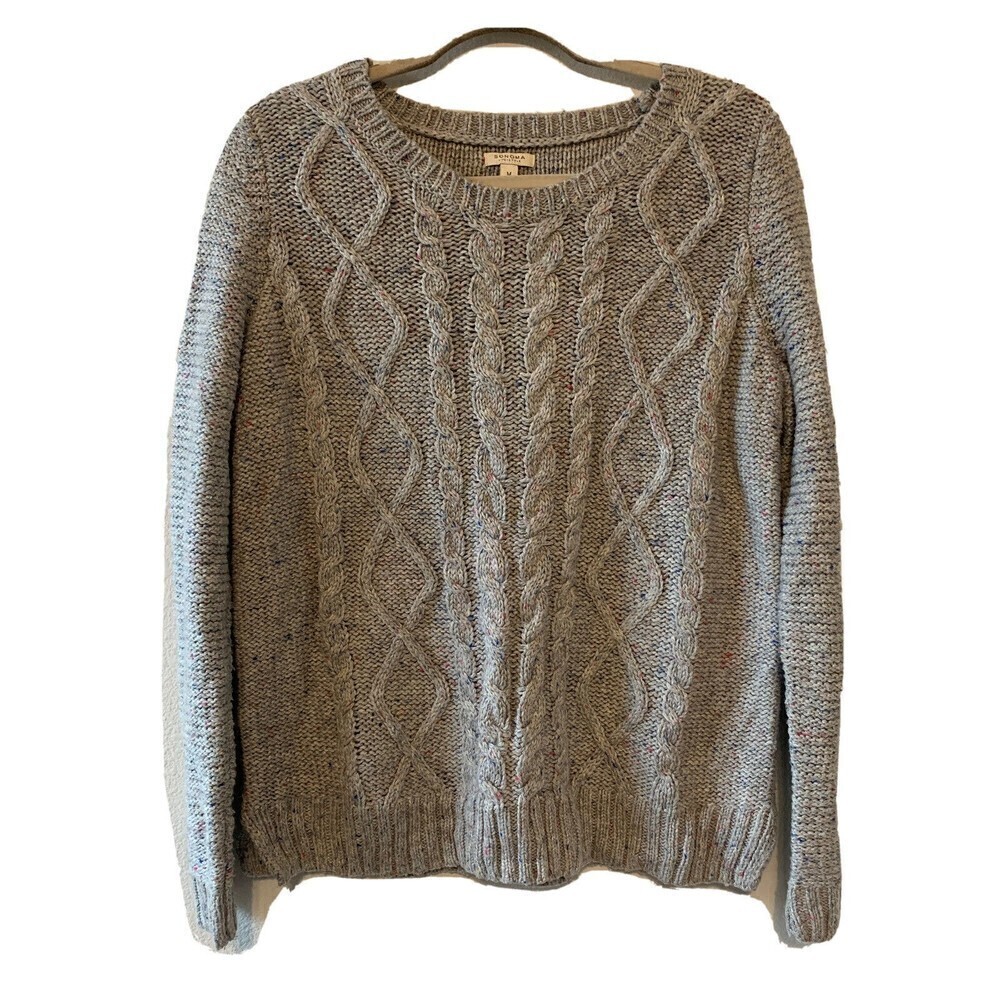 Sonoma Womens Size Medium Multicolor Cable Knit Pullover Sweater